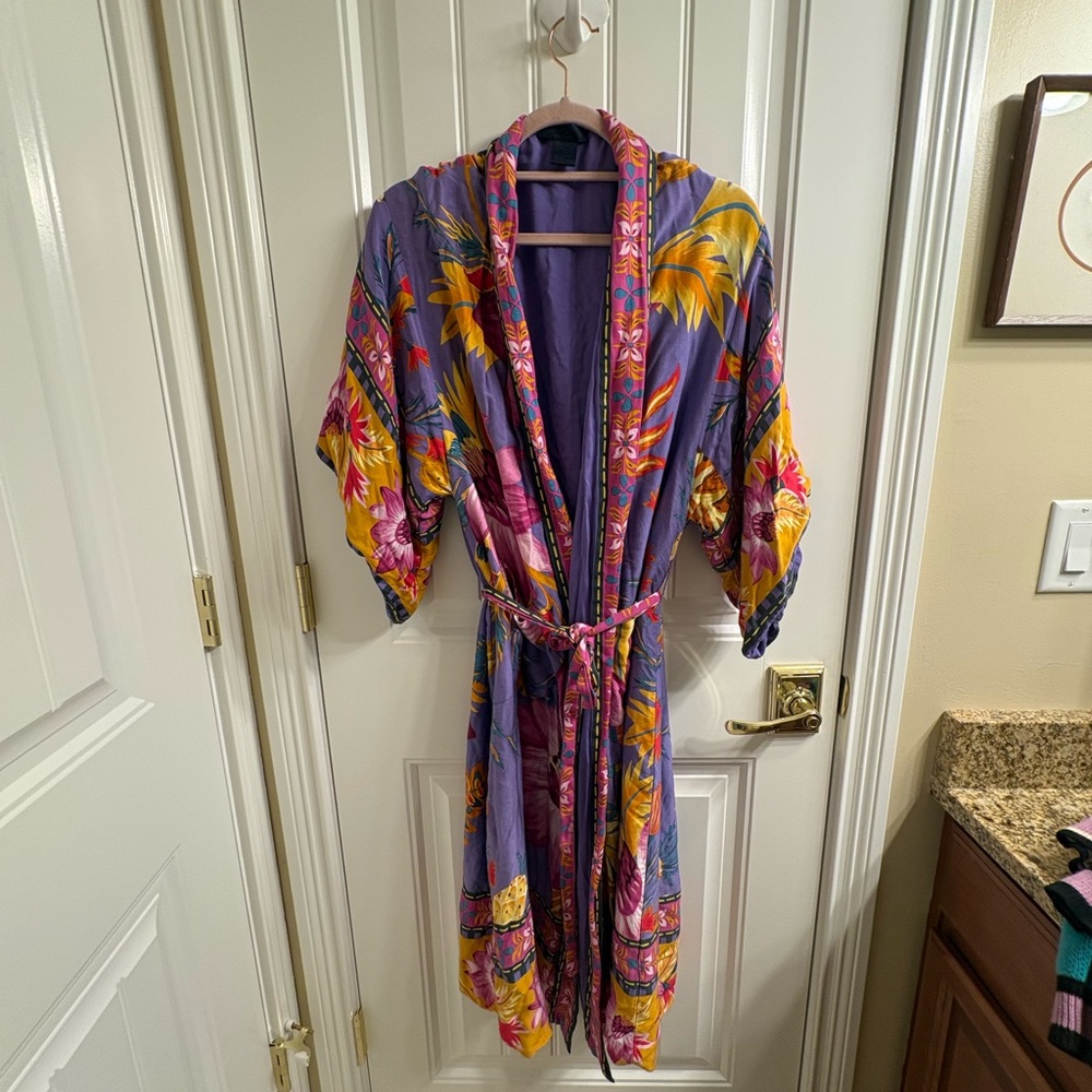 Rachel Roy Purple Tropical Reversible Kimono/Robe Pink Flowers Size M